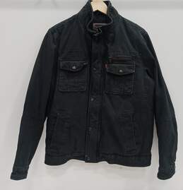 Mens Black Cotton Long Sleeve Slash Pockets Magnetic Snap Jacket Size Medium alternative image