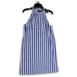 NWT Womens Blue White Striped Sleeveless Halter Neck A-Line Dress Size 2