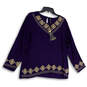 NWT Womens Blue Embroidered Key Hole Back Pullover Blouse Top Size XXL image number 1