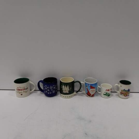 6 Assorted Size Porcelain Christmas Coffee Mugs image number 1