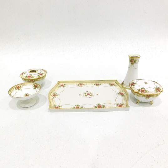 7 Piece Antique Nippon Dresser/Vanity Set Hand-Painted Japan Porcelain 1891-1921 image number 1