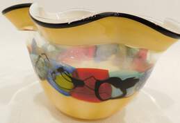 Vintage Viz Art Style Multicolor Red Yellow Blue Hand Blown Art Glass Bowl