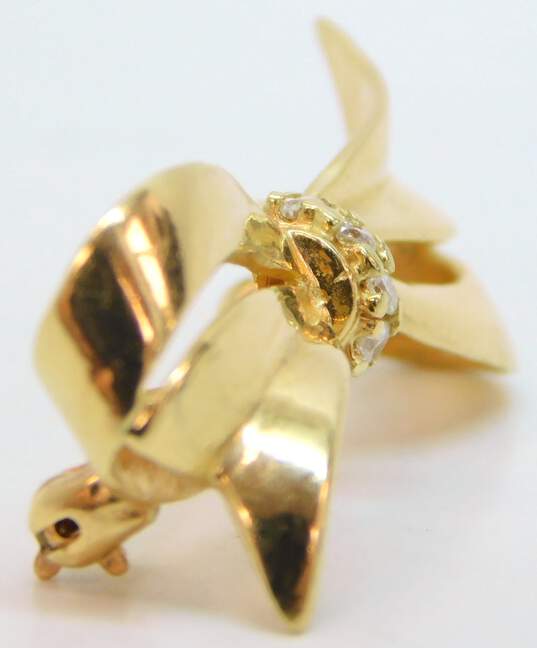 Elegant 14k Yellow Gold Diamond Accent Ribbon Brooch Pin 3.9g image number 4