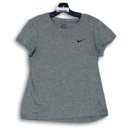 Womens Gray Heather Short Sleeve Crew Neck Dri Fit Pullover T-Shirt Size L image number 1