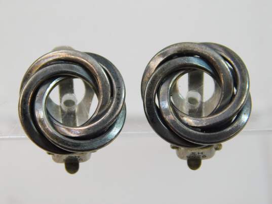 Vintage HS Hermann Siersbol Denmark 925 Modernist Interlocking Circles Clip On Earrings 5.4g image number 1