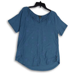 NWT Womens Blue Slit Neck Short Sleeve Pullover Blouse Top  Size Large