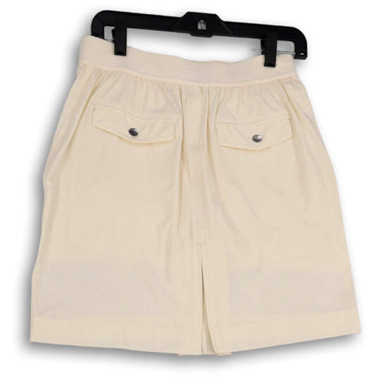 Buy the Womens Beige Flat Front Pockets Back Slit Elastic Waist Mini Skirt  Size 8 | GoodwillFinds
