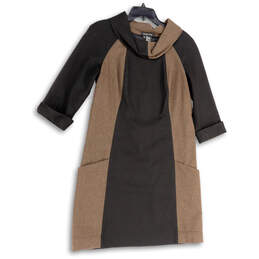 Womens Black Brown Long Sleeve Pockets Cowl Neck Sweater Dress Size 10