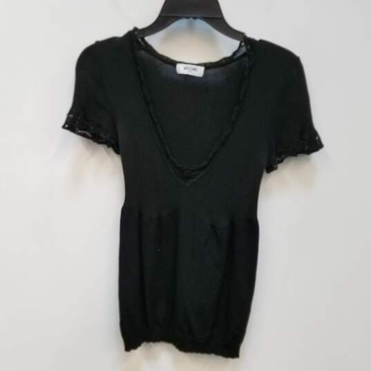Womens Black Cotton Blend V-Neck Short Sleeve Pullover Blouse Top XXS image number 1