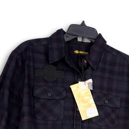 NWT Mens Black Plaid Spread Collar Long Sleeve Button-Up Shirt Size Medium
