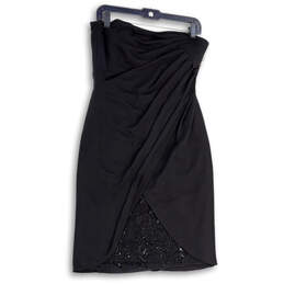 Womens Black Strapless Pleated Back Zip Front Slit Mini Dress Size 8