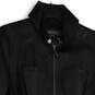 Womens Black Leather Mock Neck Long Sleeve Full-Zip Jacket Size Large image number 3