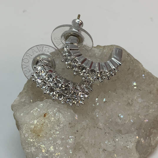 Designer Swarovski Silver-Tone Clear Crystals Push Back Half Hoop Earrings image number 1