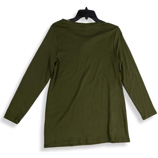 NWT Chico's Womens Green Round Neck Long Sleeve Pullover T-Shirt Size Medium image number 2