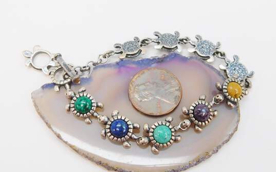 Carolyn Pollack Relios 925 Crushed Lapis Lazuli Malachite & Turquoise Multi Stone Inlay Turtle Bracelet 14.7g image number 2