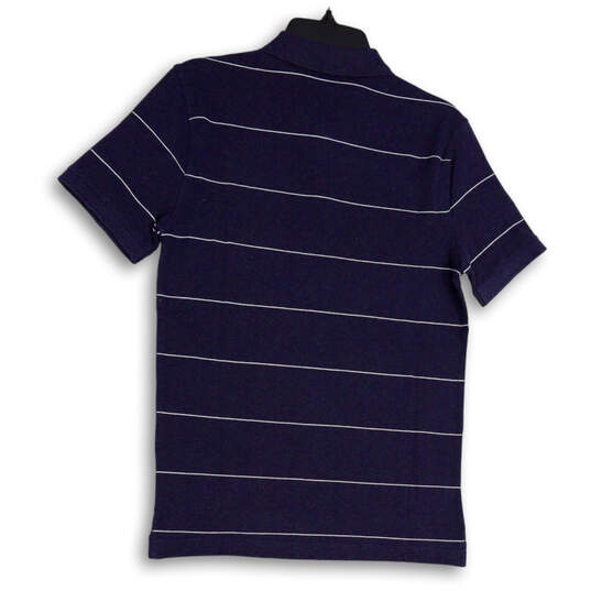 NWT Mens Blue White Striped Short Sleeve Collared Golf Polo Shirt Size S image number 2