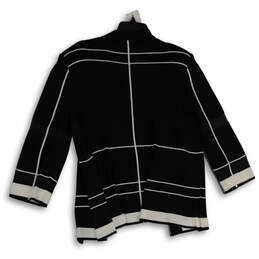 Womens Black White Striped Knitted Long Sleeve Cardigan Sweater Size Medium alternative image