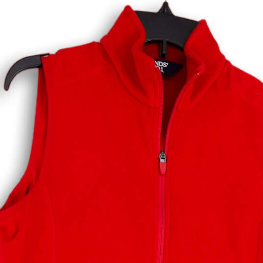 Womens Red Stretch Pockets Sleeveless Full-Zip Fleece Jacket Size Small image number 3