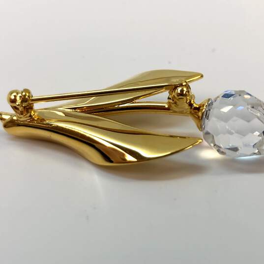 Designer Swarovski Gold-Tone Small Clear Crystal Tulip Flower Brooch Pin image number 5