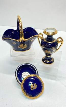 Limoges France Assorted Cobalt and Gold Decorative Porcelain Pieces 3 pc Set