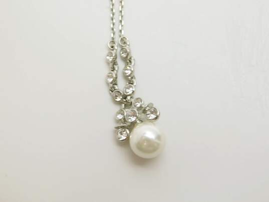 Givenchy Designer Faux Pearl Rhinestone Silver Tone Necklace & Earrings 12.5g image number 2