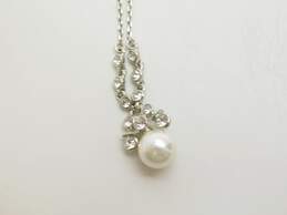 Givenchy Designer Faux Pearl Rhinestone Silver Tone Necklace & Earrings 12.5g alternative image