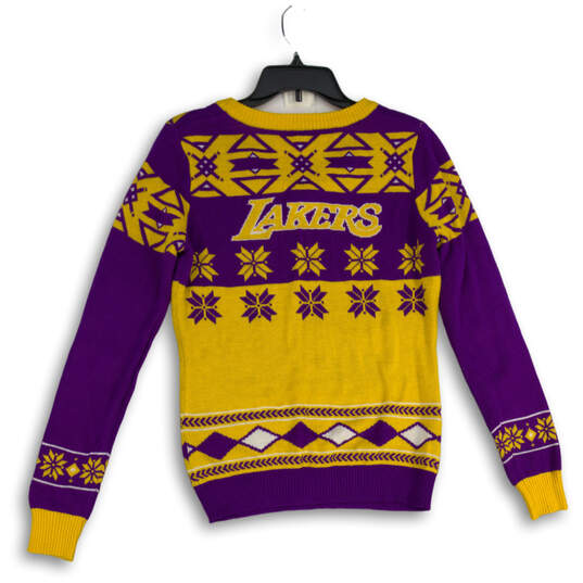 Womens Yellow Purple Snowflake Los Angeles Lakers Pullover Sweater Size M image number 2