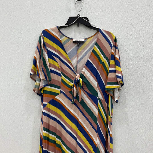 Womens Multicolor Striped V-Neck Short Sleeve Pullover A-Line Dress Size 20 image number 3