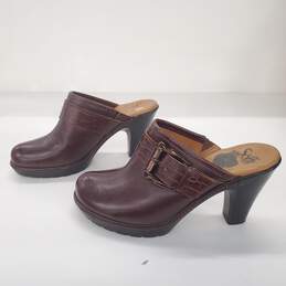 Sofft Brown Leather Heeled Mule Clogs Women's Size 8.5M