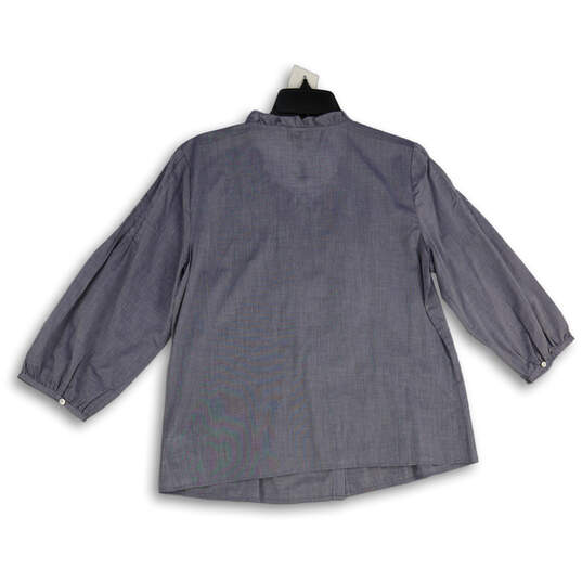 NWT Womens Gray Ruffle Neck Long Sleeve Button Front Blouse Top Size 14 P image number 2