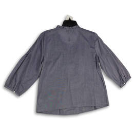 NWT Womens Gray Ruffle Neck Long Sleeve Button Front Blouse Top Size 14 P alternative image