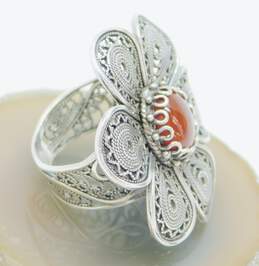DGS Turkey Sterling Silver Filigree Carnelian Flower Ring 11.4g alternative image