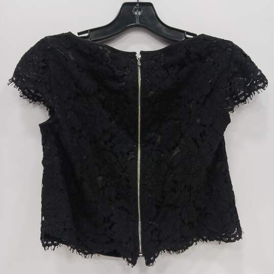 Women's Black Laced Zip Boat Neck Top Size 2 image number 2