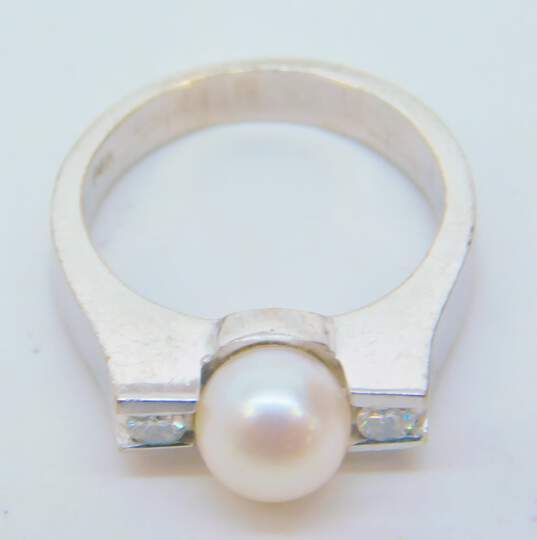 14K White Gold Pearl 0.22 CTTW Diamond Side Stones Ring 5.7g image number 1