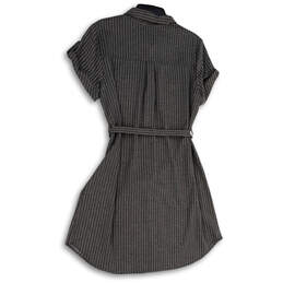 Womens Gray White Striped Short Sleeve Tie Waist Shift Dress Size 14 alternative image