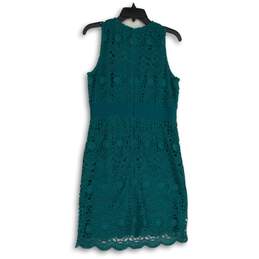 LOFT Womens Green Crochet Round Neck Sleeveless Back Zip Sheath Dress Size 4 alternative image