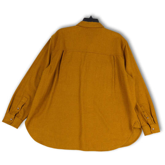 Womens Yellow Long Sleeve Spread Collar Pockets Button-Up Shirt Size XL image number 2