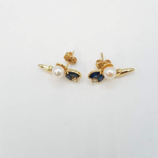 14K Gold Diamond Blue Spinel Post Earrings 2.8g image number 4