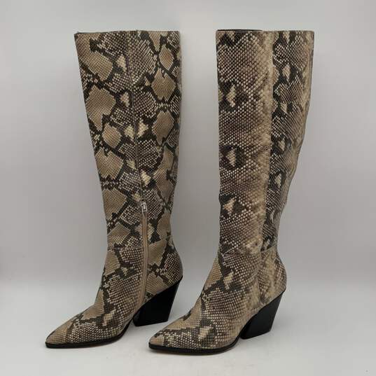 Dolce Vita Womens Beige Black Snakeskin Tall High Heel Knee High Boots Size 7.5 image number 2