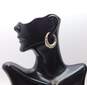 Artisan 925 Faceted Orange Glass & Black Enamel Inlay Drop & Puffed Ridged & Etched Hoop Earrings 23.9g image number 2