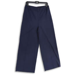 Womens Navy Blue Flat Front Wide Leg Zipper Ankle Pants Size 8
