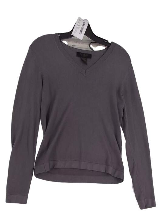 Womens Gray Knitted Long Sleeve V-Neck Pullover Sweater Size Medium image number 1