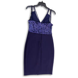 Womens Purple Spaghetti Sleeves Sequin Bust Back Zip Sheath Dress Size 6 alternative image