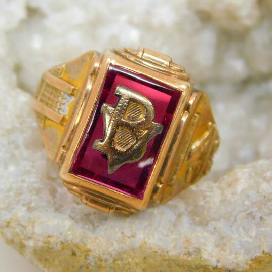 Vintage 10K Yellow Gold Ruby 1958 Class Ring 6.8g image number 1