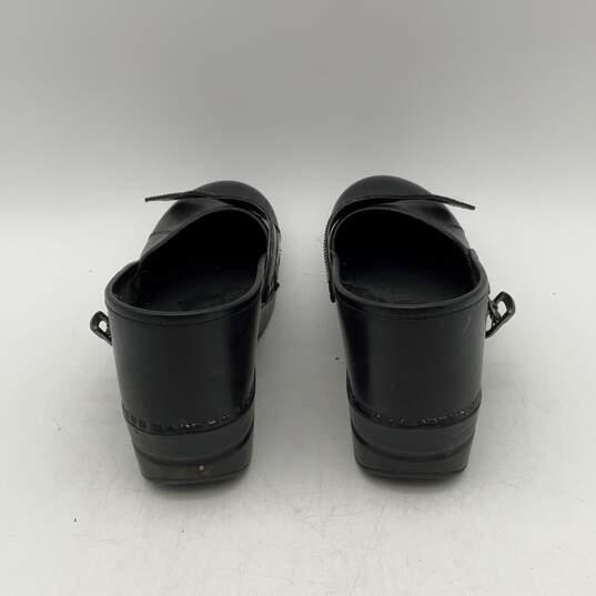 Dansko Womens Black Leather High-Heeled Round Toe Slip-On Clog Shoes Size 40 image number 4
