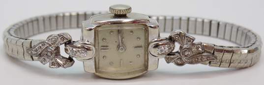 Ladies Vintage 14K White Gold Case Diamond Accent 17 Jewels Wrist Watch 14.6g image number 1