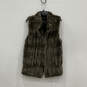Womens Gray Sleeveless Band Collar Mid-Length Faux Fur Vest Size Small image number 1