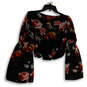 NWT Womens Black Floral Long Sleeve Pullover Cropped Blouse Top Size Small image number 2