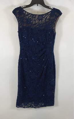 Lauren Ralph Lauren Womens Blue Lace Cap Sleeve Sheath Midi Dress Size 8P alternative image