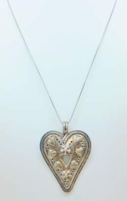 Romantic 835 & 925 Silver Scrolled Hoop Earrings & Heart Pendant Necklace 32.3g alternative image